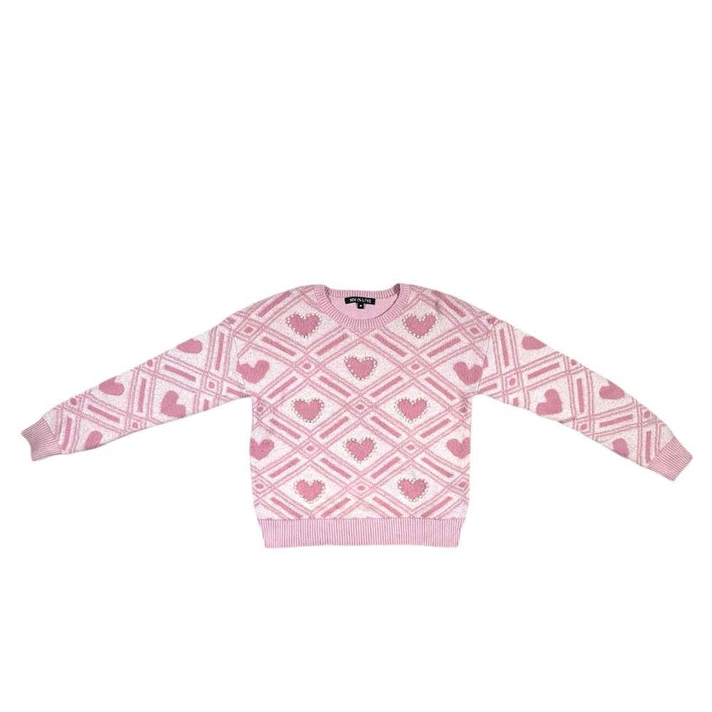 Pink Heart Pattern Sweater